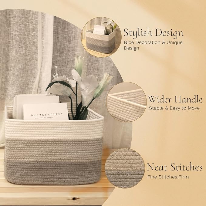 Hopegiver Woven Storage Baskets 15x11x10 Inch, 1 Pack Collapsible Cube Storage - Image 6
