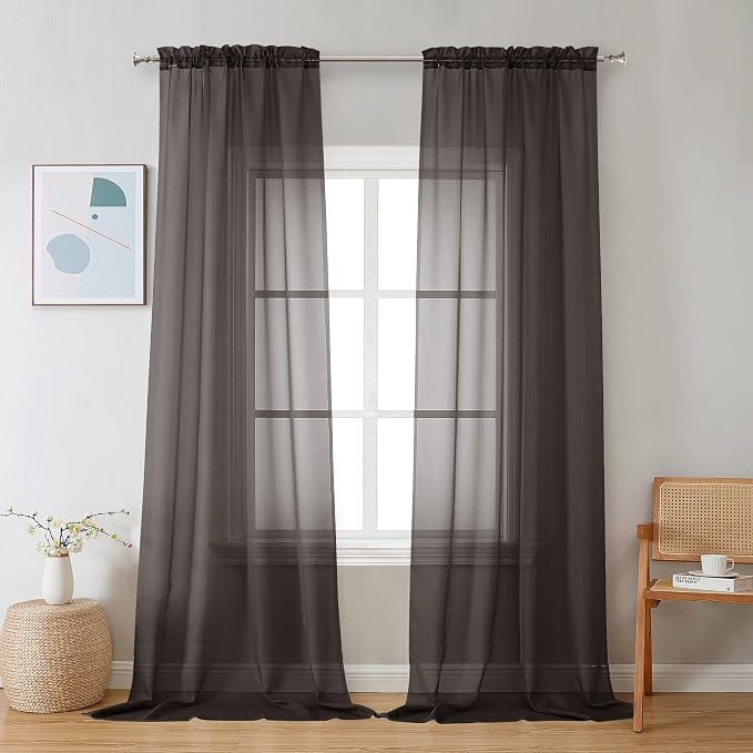 Chyhomenyc Sheer Chocolate Brown Curtains 90 inches Long 2 Panels, Light by Chyhomenyc