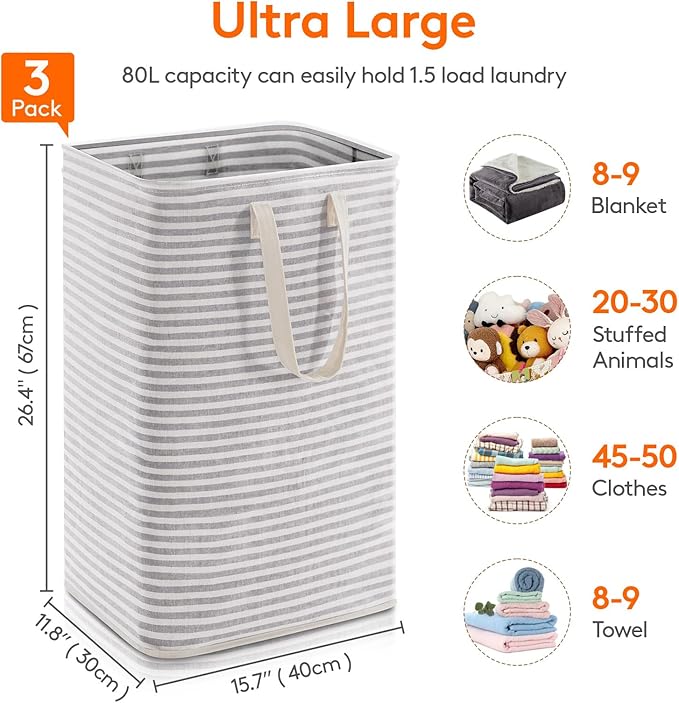 Lifewit 3 Pack Laundry Hamper Large Collapsible Laundry Baskets, Freestanding - Image 3