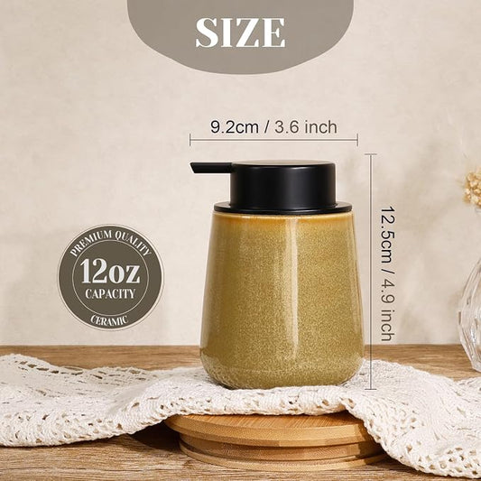 INGOFIN Ceramic Lotion Dispenser - 12 oz Refillable Hand Soap Dispenser Bathroom - Image 2
