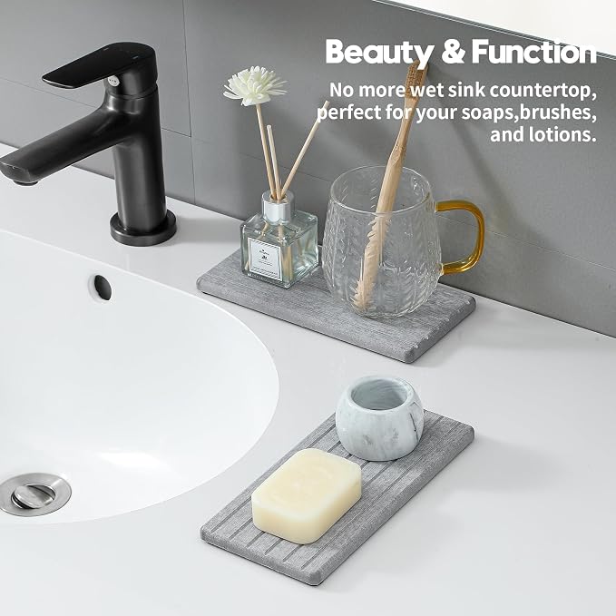 2PCS Instant Dry Diatomite Stone Counter Makeup Tray Organizer, Fast Drying - Image 2