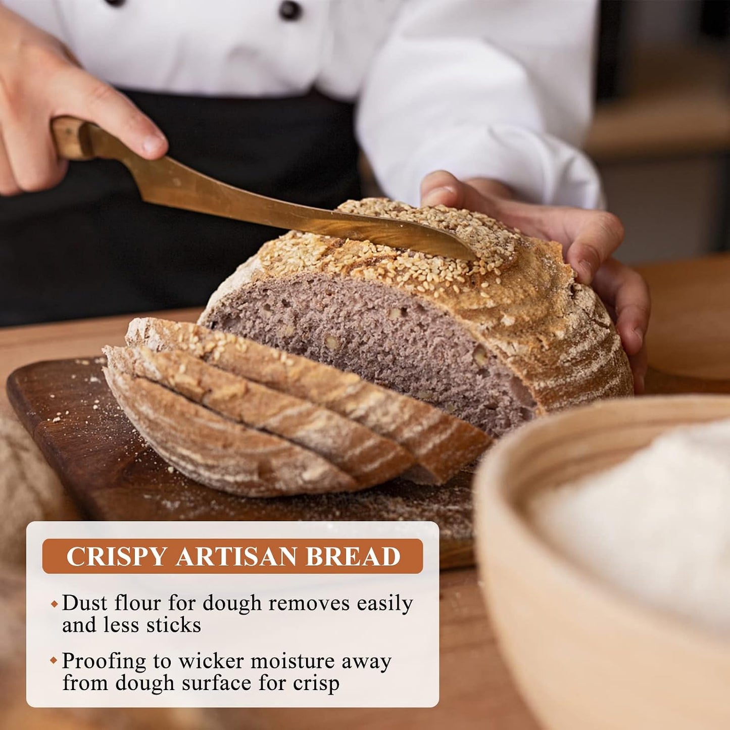 Rattan Banneton Bread Proofing Basket Set of 2, 9 Inch Round | For sourdough, boule and artisan loaves; supports dough during final proof for easier shaping and defined spiral lines