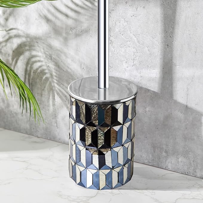 Escenzy Cute Toilet Brush and Holder Set Mosaic Glass | Non-Rustic Stainless - Image 7
