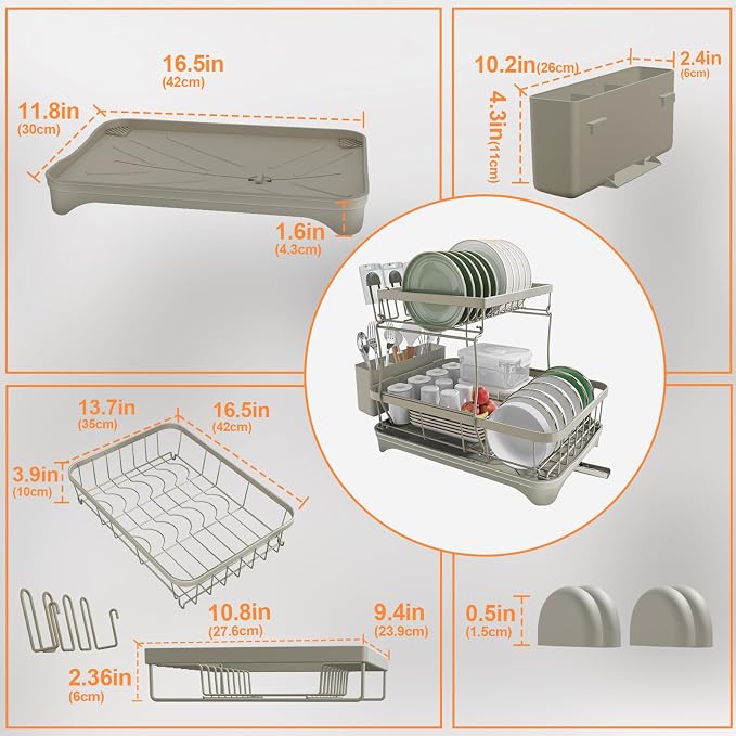 Dish Drying Rack for Kitchen Counter, Two-Tier Dish Rack - Image 8