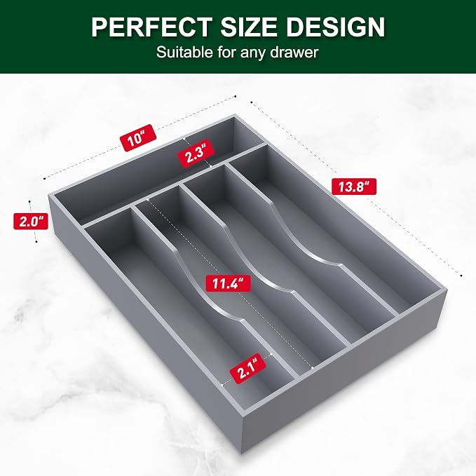 Bellsal Grey Utensil Organizer 10 Inch Silverware Tray - Image 3