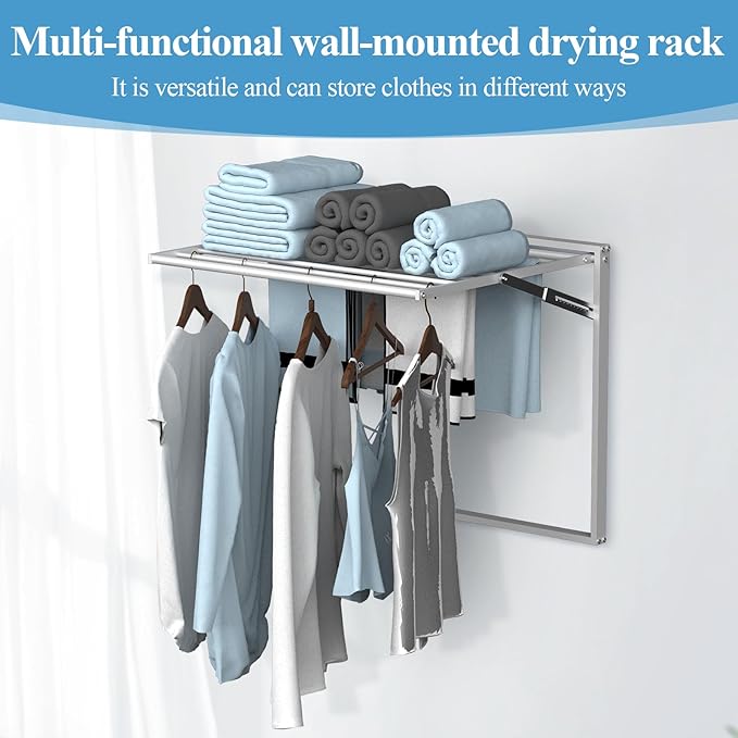 2 Pcs Wall Mount Clothes Drying Rack 26 X 31.5 Laundry Room Organizer Laundry - Image 7