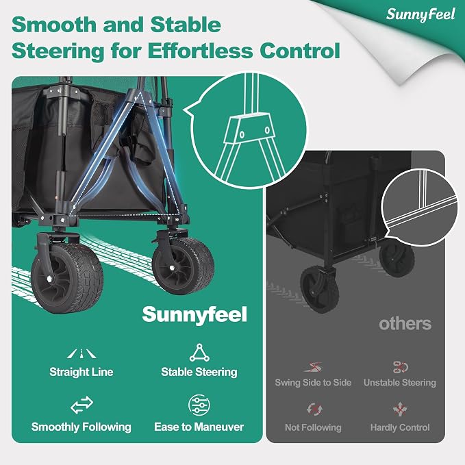 SUNNYFEEL Heavy Duty Collapsible Outdoor Utility Wagon Cart 500LB Capacity - Image 5