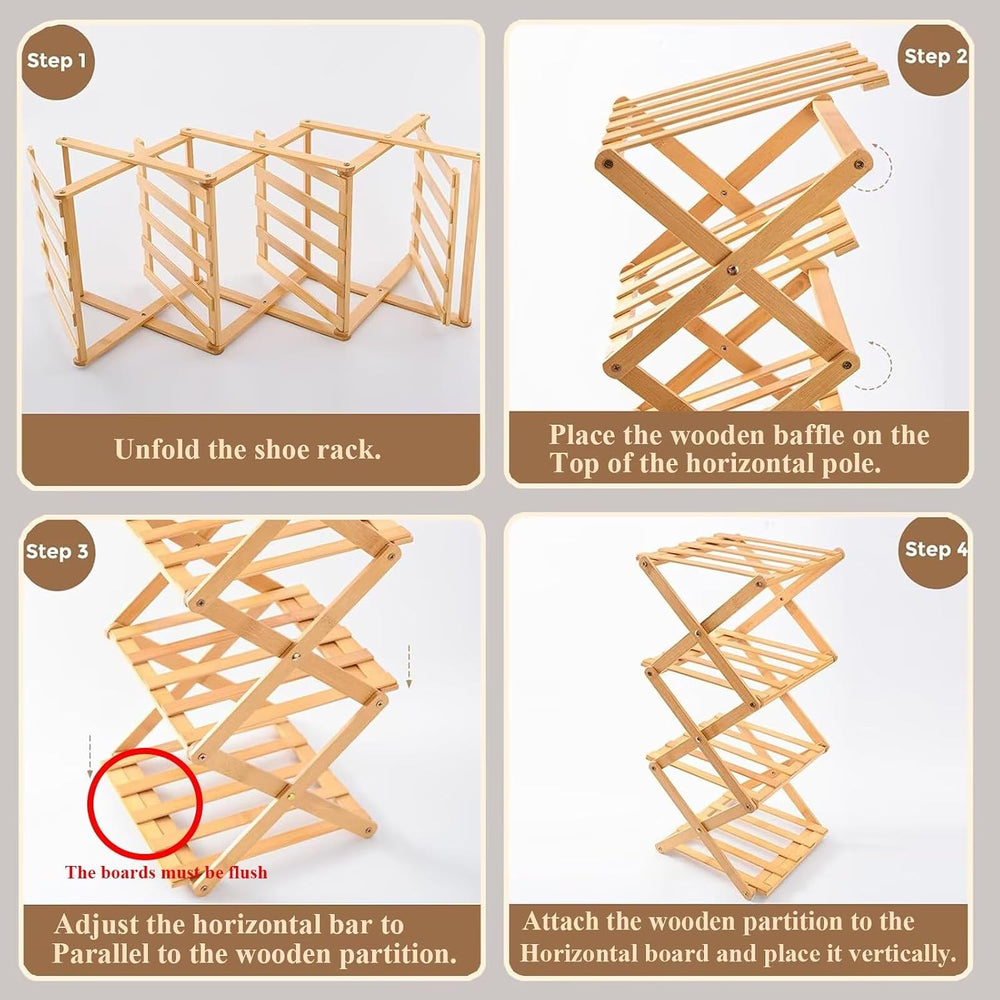 Vertical Shoe Rack Folding 4 Tier, Narrow Shoe Storage Rack, Bamboo Shoe Shel...