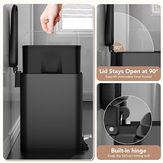 Small Trash Can with Lid Soft-Close, 6 L/1.6 Gal Bathroom Garbage Can with - Image 7