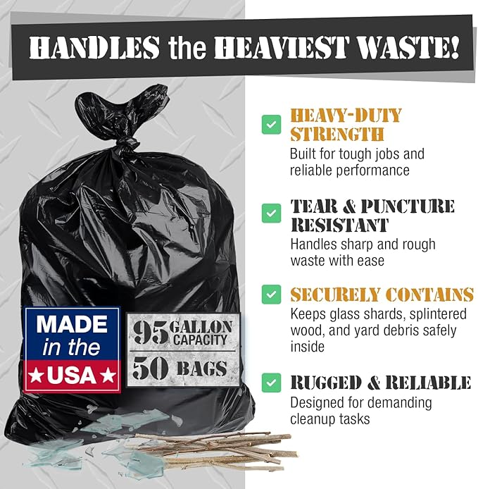 95-96 Gallon Extra-Large Black Garbage Can Liners, Heavy-Duty Trash Bags - Image 3