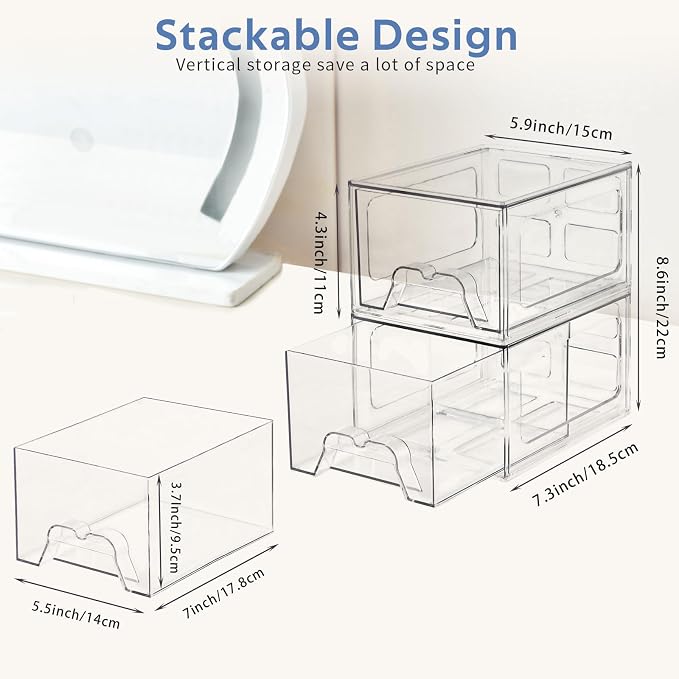 Plastic Drawers Storage, 6 Pack Clear Stackable Storage Drawers, Acrylic - Image 3