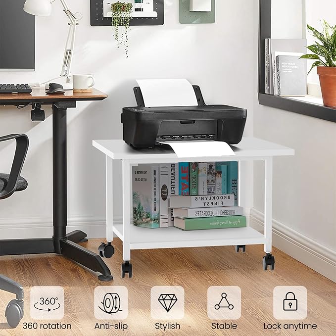 Printer Stand with Storage Under Desk Shelf, Desktop Printer Stand Organizer - Image 7