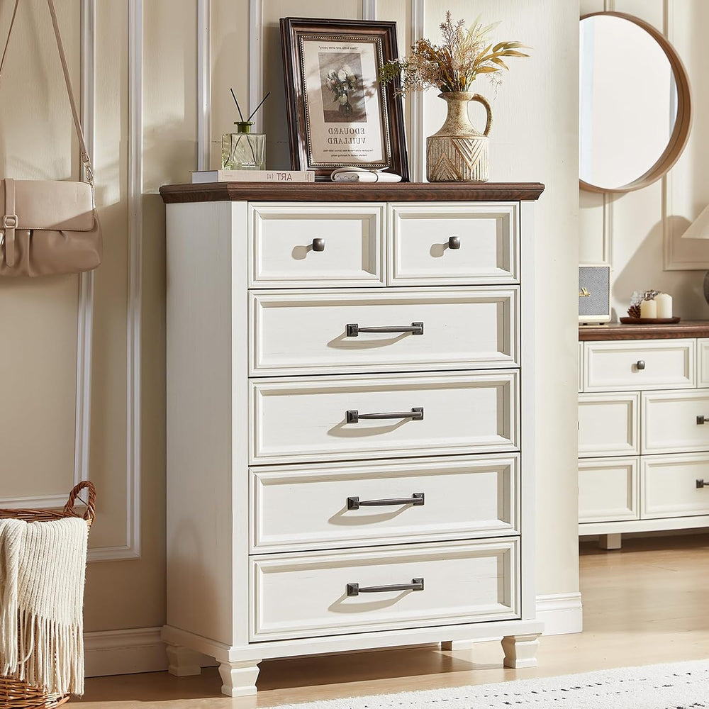 SAVOR LIFE Farmhouse 6 Drawer Dresser for Bedroom, 45 Inch Tall Vintage Wood ...