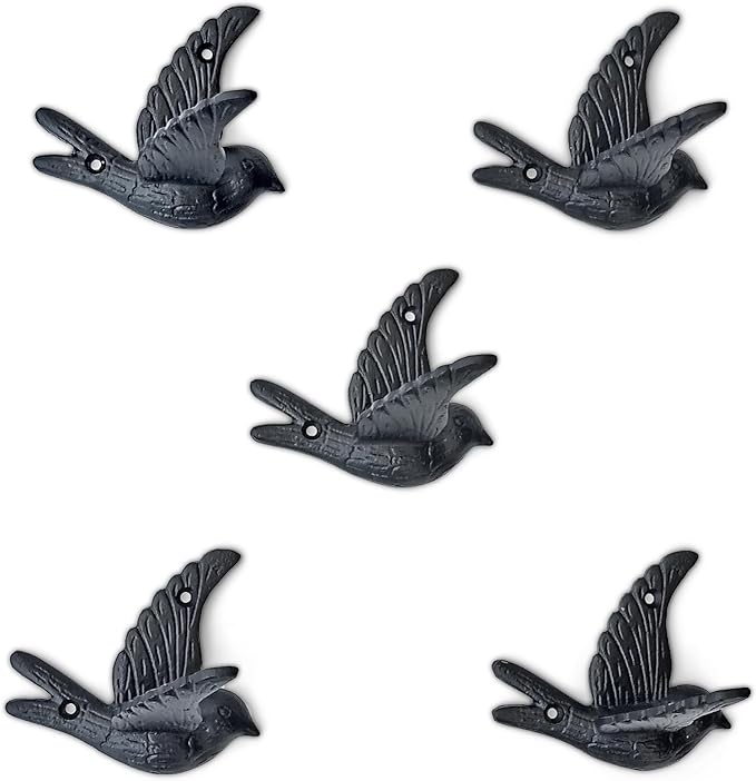 Ambipolar 5-Pack Bird Flying Style Coat Hooks, Vintage Black Hooks - Image 5