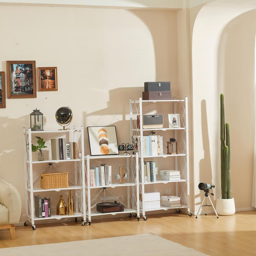 DEANIC 3 Tier Foldable Storage Shelves with Wheels, Kitchen Appliance Stand, ...