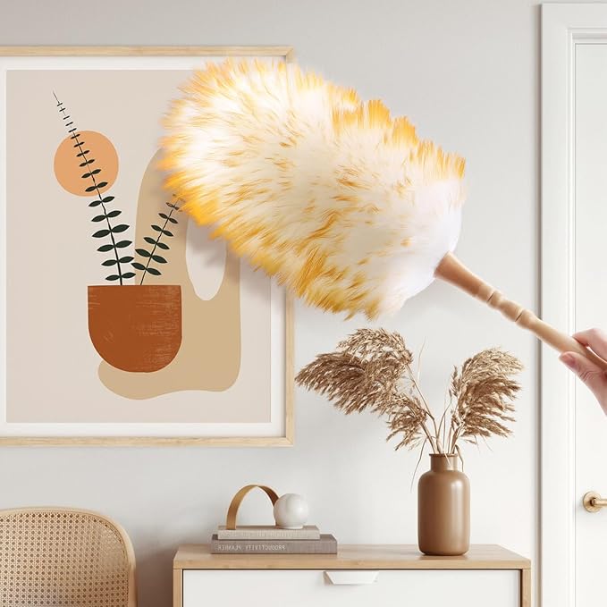 Lambswool Duster with Solid Wooden Handle, Leather Hang Strap, Comfortable - Image 7