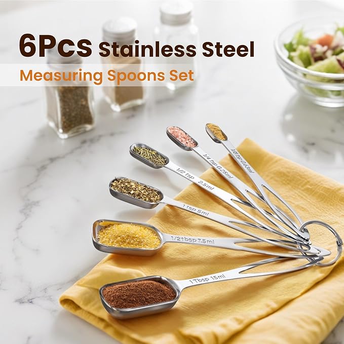 6PCS Narrow Measuring Spoons Set, Stainless Steel Measuring Spoon Fits in Spice - Image 2