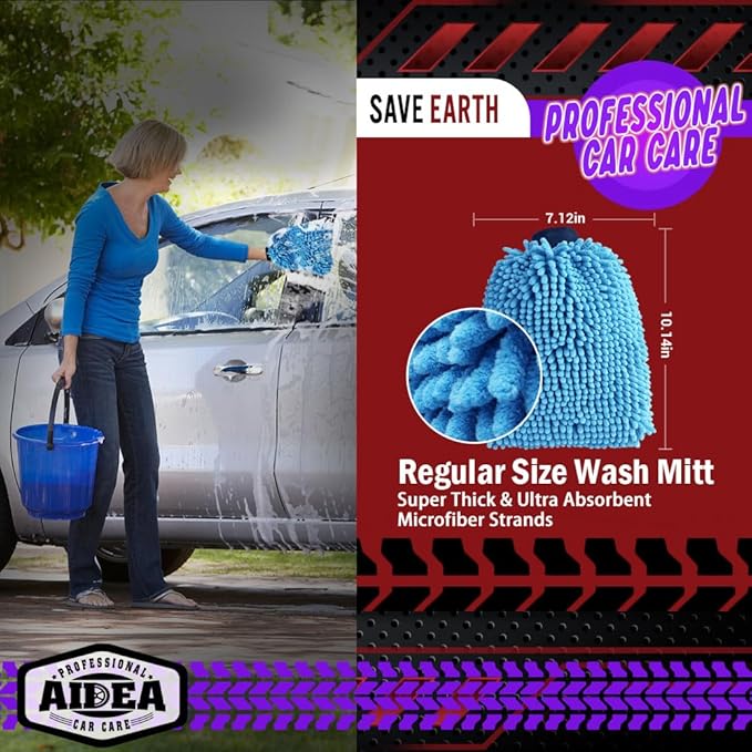 AIDEA Car Wash Mitt Microfiber, 1PK Scratch Free Lint-Free, Premium Chenille - Image 2