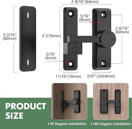 Barn Door Lock Latch, 90/180 Degree Flip Sliding Door Latch - Image 2