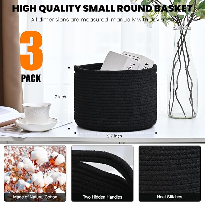 Small Black Baskets for Organizing, Storage Baskets for Shelves, Small Woven - Image 3