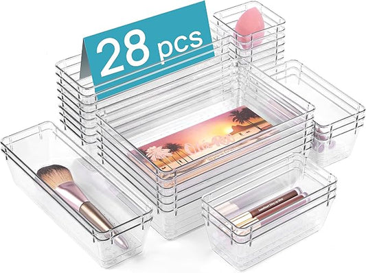 Vtopmart 28 PCS Clear Plastic Drawer Organizers Set, 4-Size Bathroom and Vanity by Vtopmart