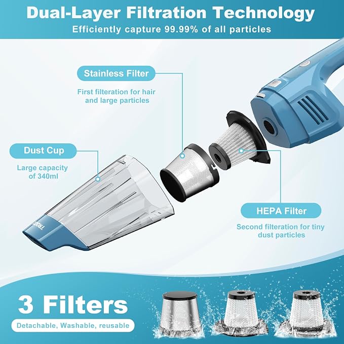Handheld Vacuum Cordless, 14500PA Powerful Suction Hand Held Vacuum Cleaner - Image 5