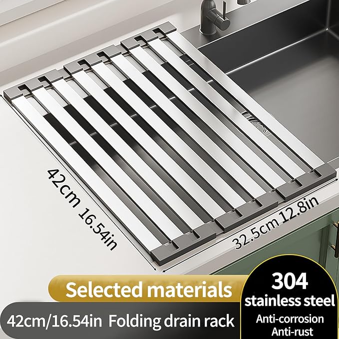 Foldable Dish Drying Rack, Over The Sink Dish Drying Rack ，Dish Drying mat，Dish - Image 2