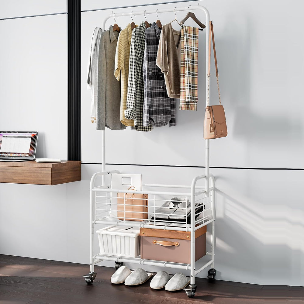 SUOERNUO Laundry Cart with Basket Hanging Rack Sorter with Wheels Shelf