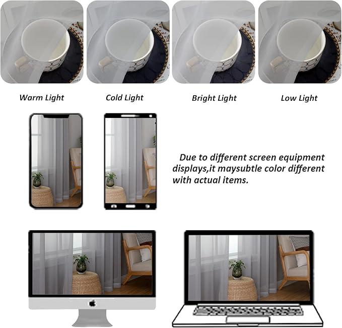 Chyhomenyc Light Grey Sheer Curtains 36 inch Length 2 Panels, Light Filtering - Image 6