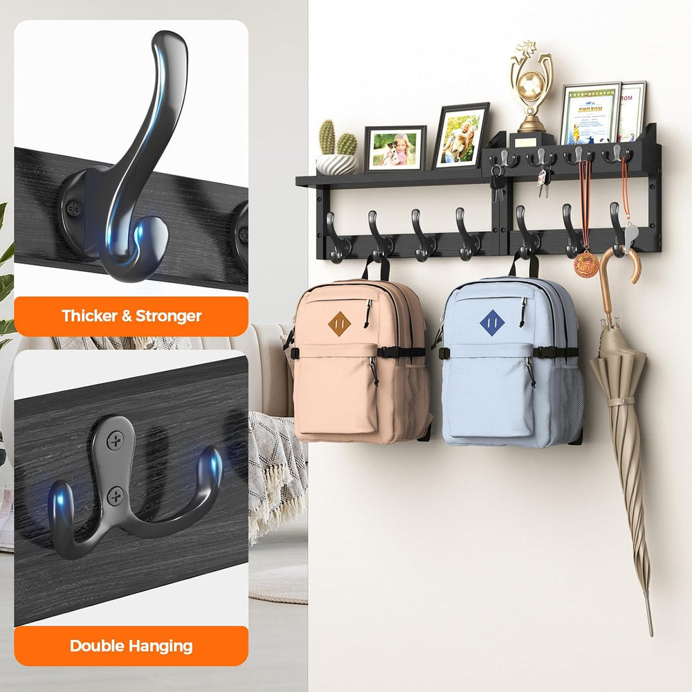 Evermagin 29" Coat Rack Wall Mount with Shelf & 11 Hooks, Entryway, ...