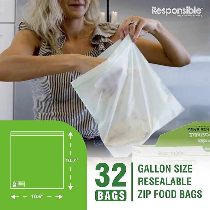 Responsible Products Certified Compostable Large GALLON Resealable Zip Bag - Image 2