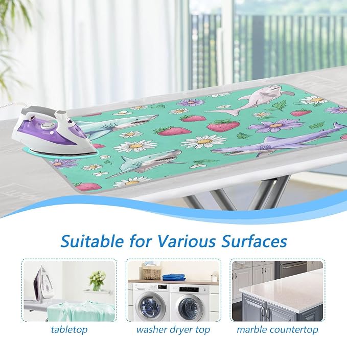 Mint Green Sharks Strawberry and Daisy Ironing Mat - Image 5
