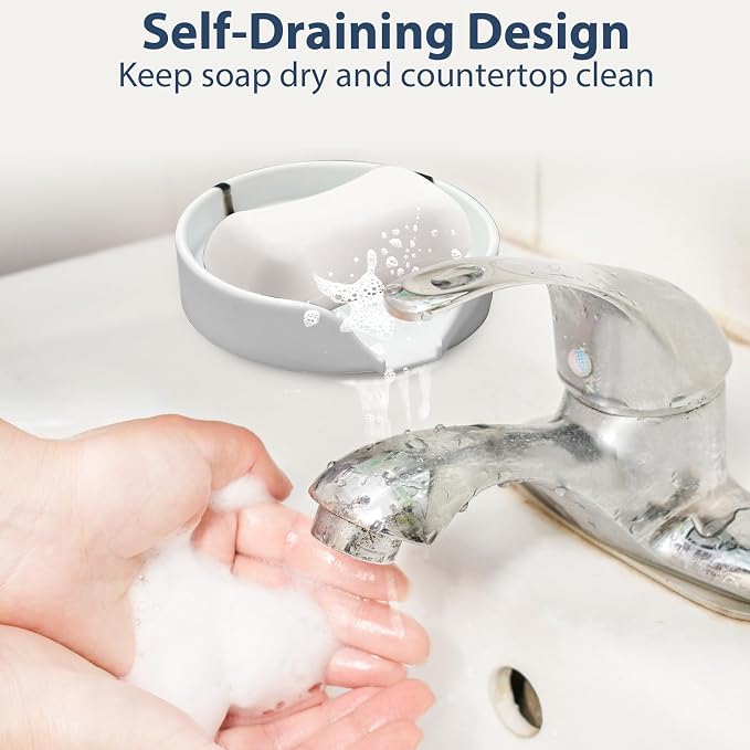 Self Draining Soap Dish, Silicone Suction Cup Soap Holder Tray Savers Container - Image 5