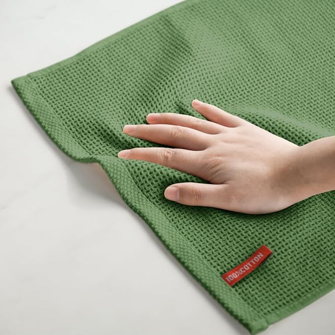 Artoid Mode 100% Cotton Olive Green Waffle Weave Kitchen Dish Cloths, 13x28 - Image 5