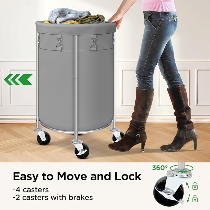 Laundry Hamper with Wheels, 100L Round Rolling Laundry Basket Sorter with - Image 5