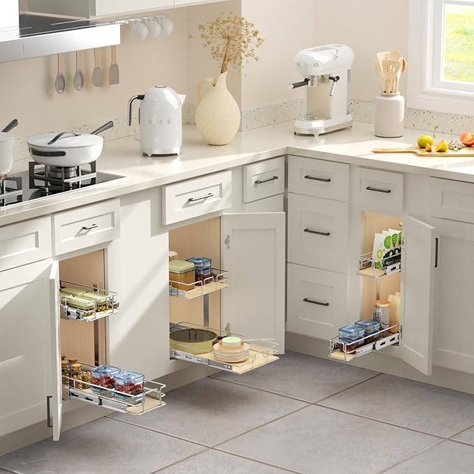 ROOMTEC 2 Tier Individual Pull Out Cabinet Organizer 5½"W x 21½"D, Slide Out - Image 6