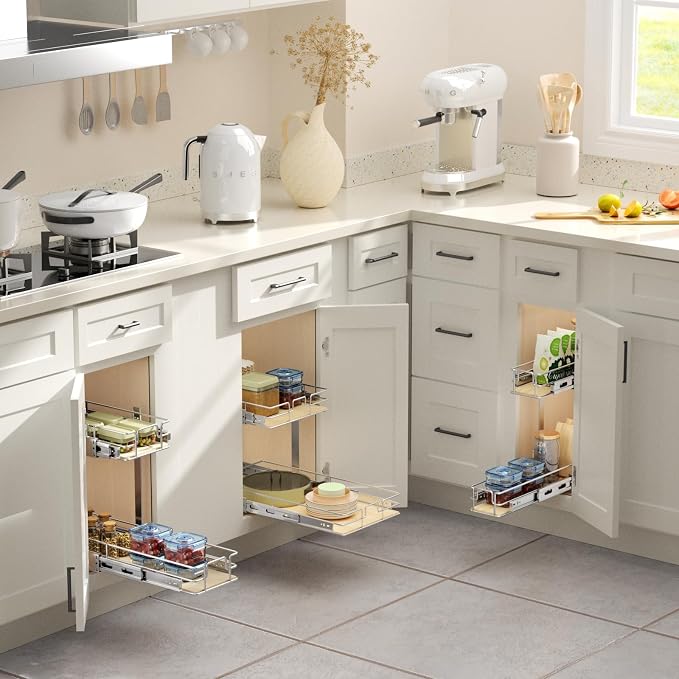 ROOMTEC 2 Tier Individual Pull Out Cabinet Organizer 7½"W x 21½"D, Slide Out - Image 6