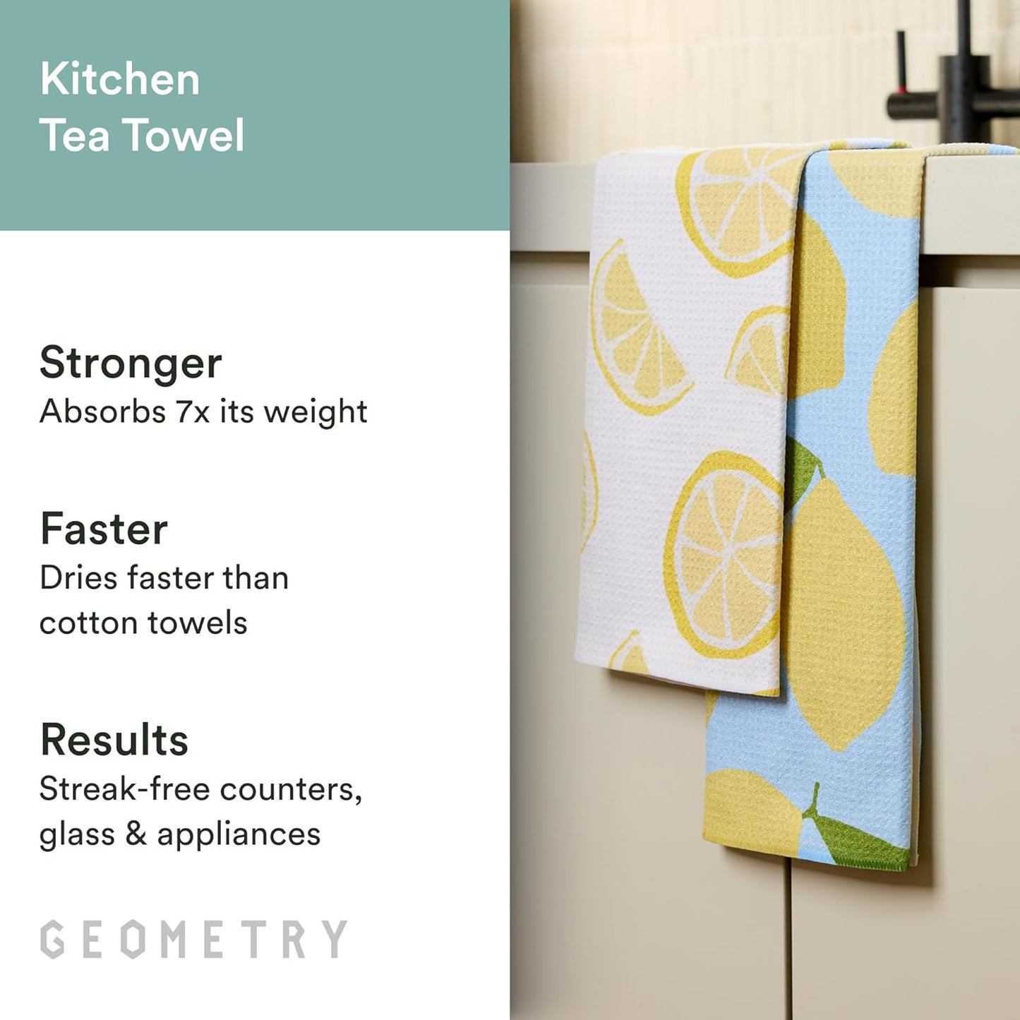 GEOMETRY Tea Towels – Spring & Summer Collection – Quick-Dry, Ultra-Absorbent, Reusable Microfiber Kitchen Towels for Drying & Cleaning - Main Squeeze - 2 Pack