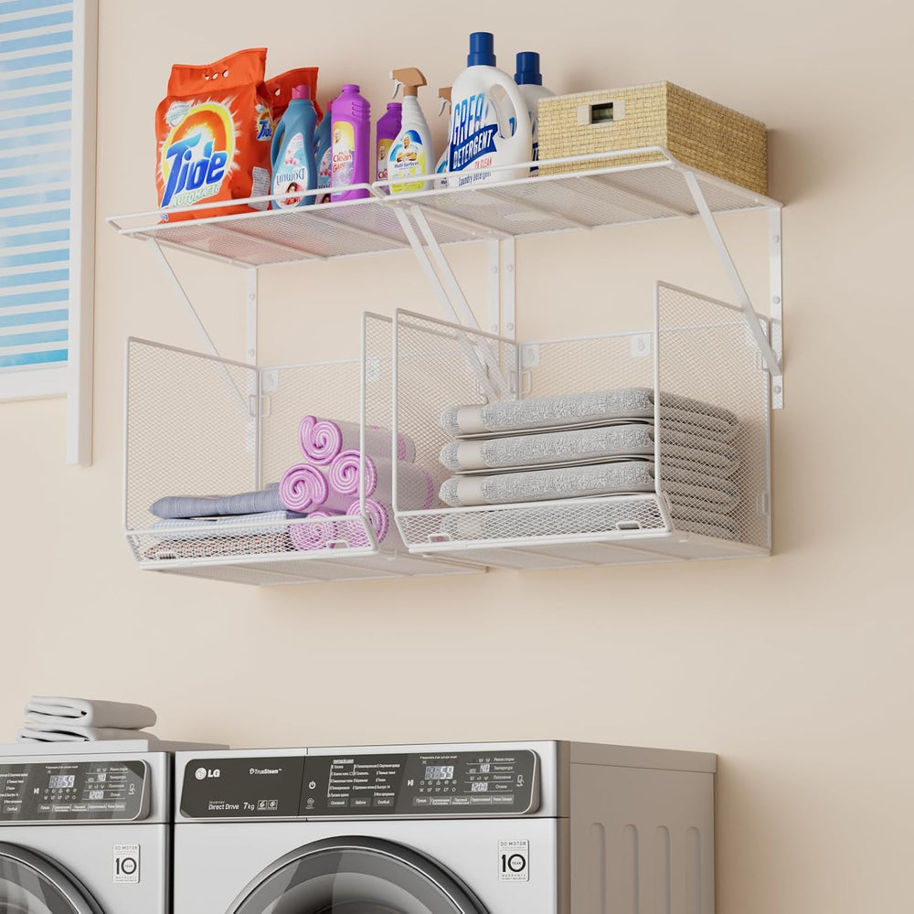 2 Pack Laundry Room Shelves Organization And Storage,Wall Mounted Clothes Dry...