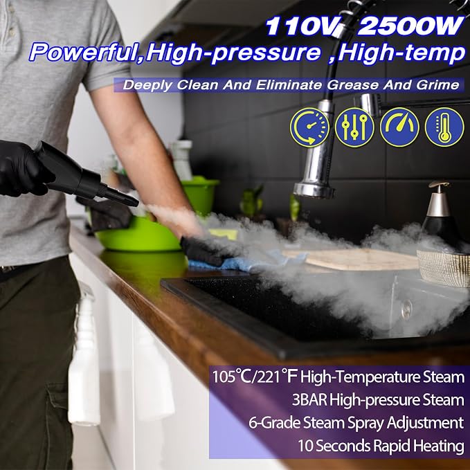 2500W Handheld Steam Cleaner, Portable Car Steamer - Image 2