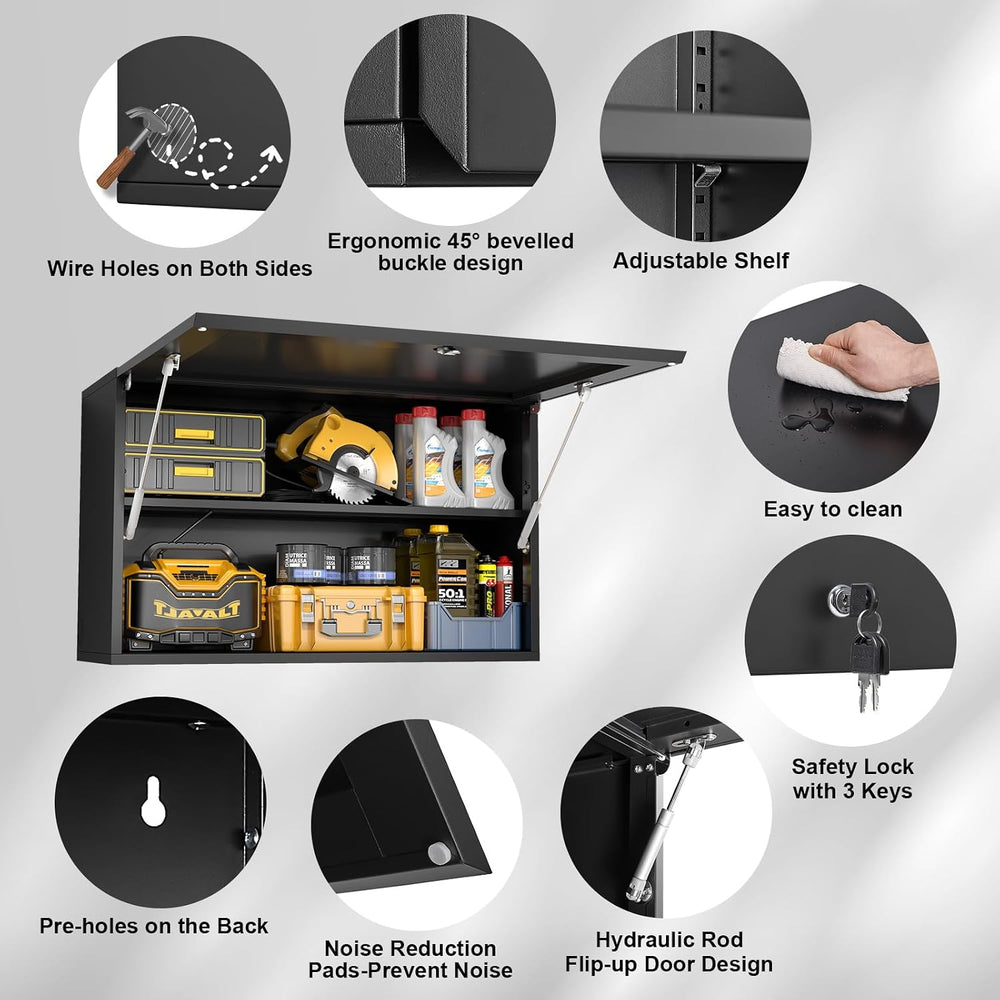 Garage Wall Cabinet, Metal Tool Cabinet with Lock&Adjustable Shelf