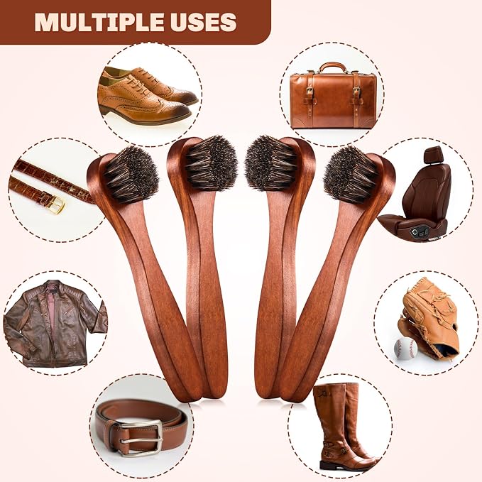 4 Pcs Horsehair Shine Shoes Brush Kit Polish Dauber Applicators Cleaning - Image 6