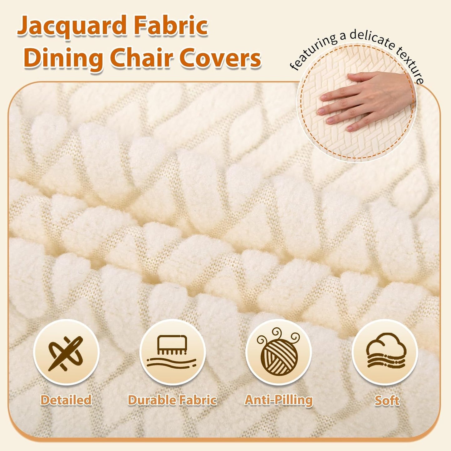 Dioxide Chair Covers for Dining Room Chairs,Chair Seat Covers Fit Stretch Jacquard Removable Slipcover Protector for Hotel Ceremony Banquet Wedding Party (Rear-Gapped,Beige Stripe,4PC,Not Waterproof)