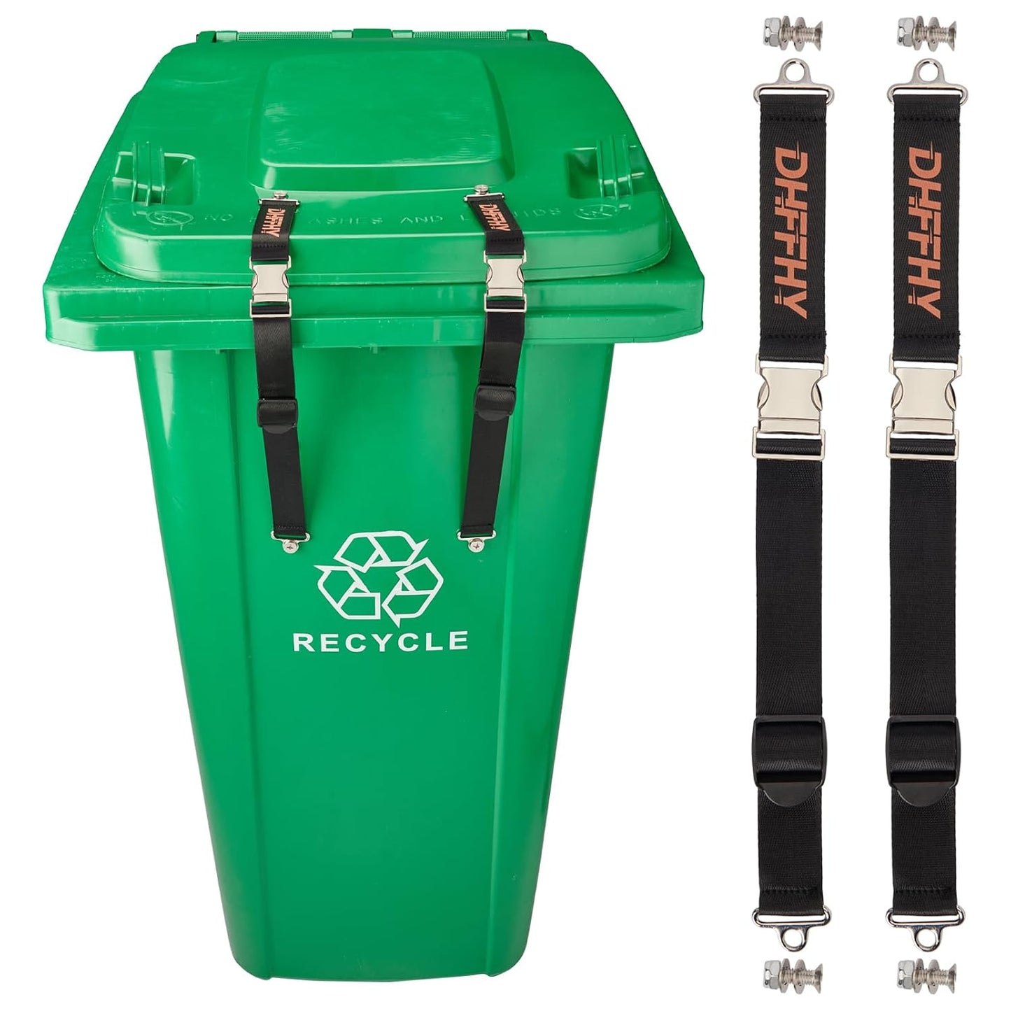 2PCS Heavy-Duty Bear Proof Trash Can Locks - Animal-Proof Lid Straps with Secure Buckle for 28-96 Gallon Outdoor Bins, Anti-Raccoon & Wildlife