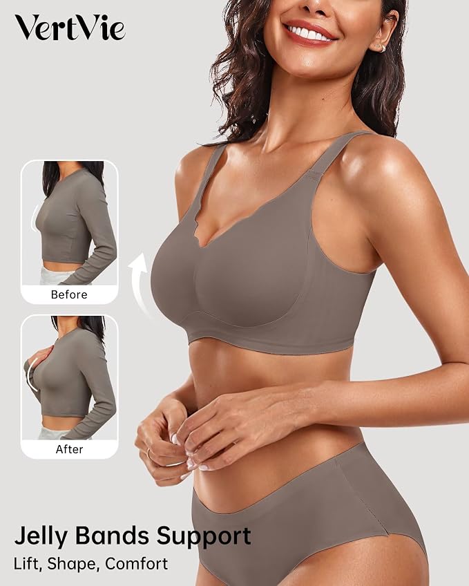 Vertvie Womens Seamless Bras No Underwire Supportive Wireless Push Up Full - Image 2