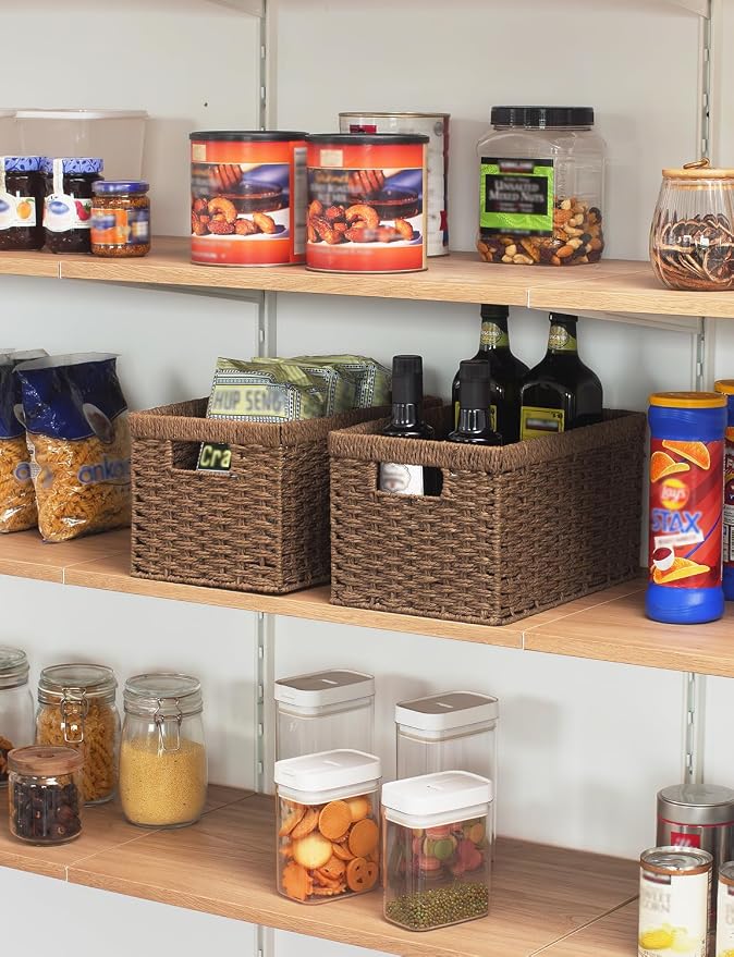 StorageWorks Round Paper Rope Storage Baskets, Rectangular Wicker Baskets - Image 6