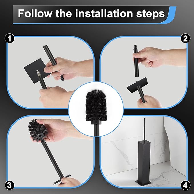 BVL Toilet Brush and Holder Set Black Stainless Steel 304 Square Freestanding - Image 5