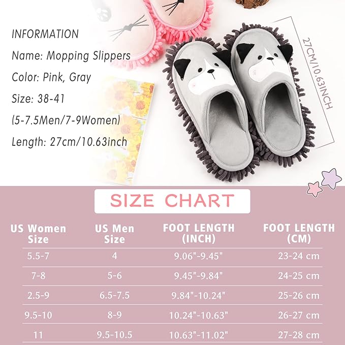 Cartoon Dog Mop Slippers Microfiber Clean Dusting Slippers Detachable Mopping - Image 2