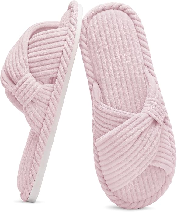 Evshine Summer House Slippers for Women Corduroy Cross Bow Indoor Slippers Open by Evshine