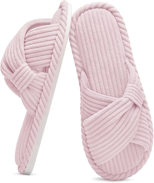 Evshine Summer House Slippers for Women Corduroy Cross Bow Indoor Slippers Open by Evshine
